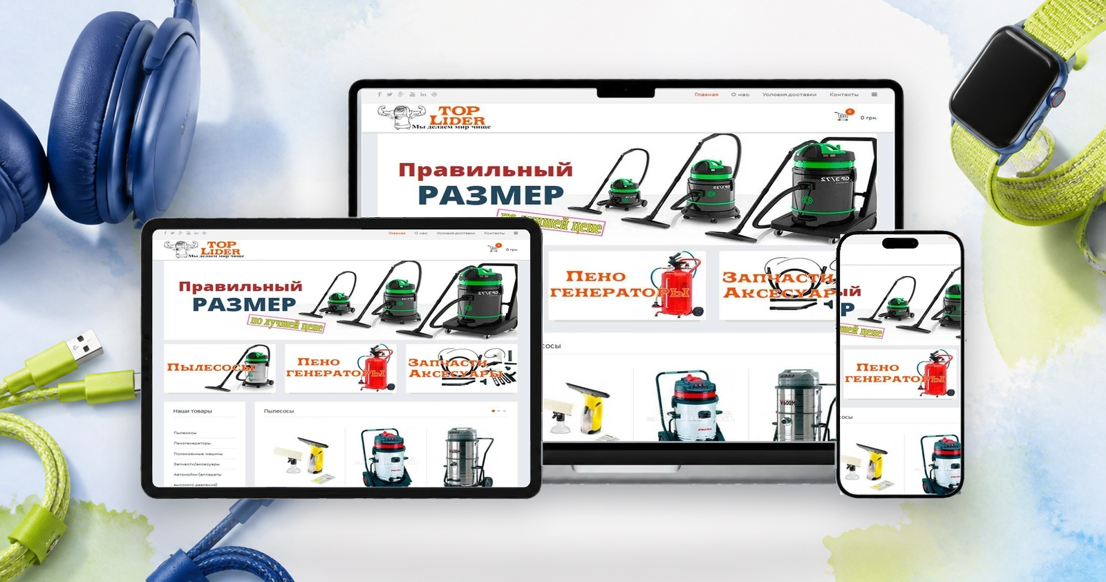 Інтернет-магазин техніки на екранах ноутбука, планшета і смартфона