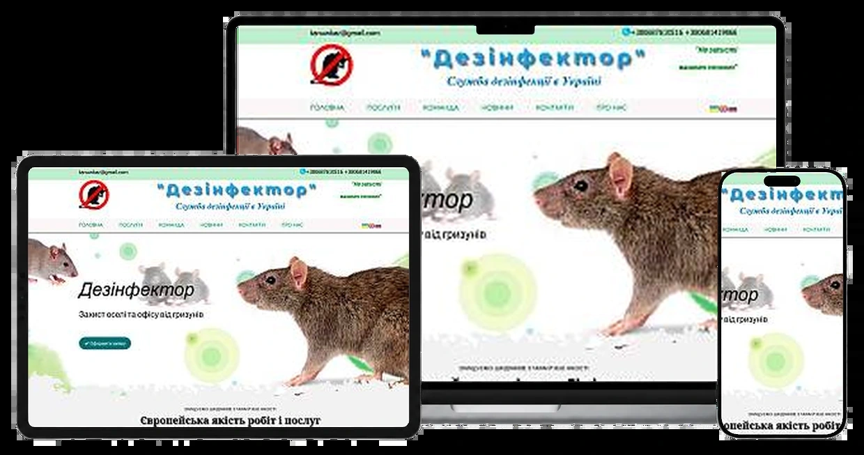 Служба дезінфекції на екранах desktop, tablet і mobile