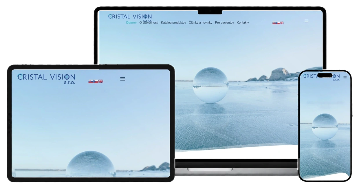 Landing page CristalVision на екранах desktop, tablet та mobile