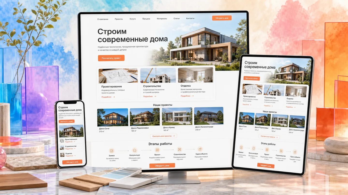 Бизнес-сайт строительной компании с проектами домов и заявками