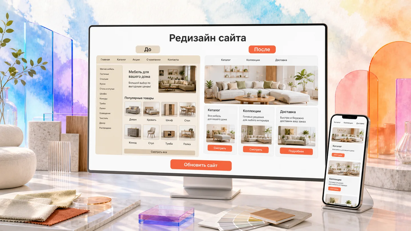 Редизайн интернет-магазина мебели до и после обновления