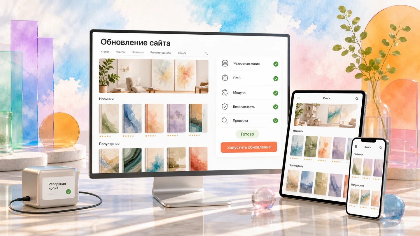Обновление сайта с резервной копией, проверкой CMS и модулей