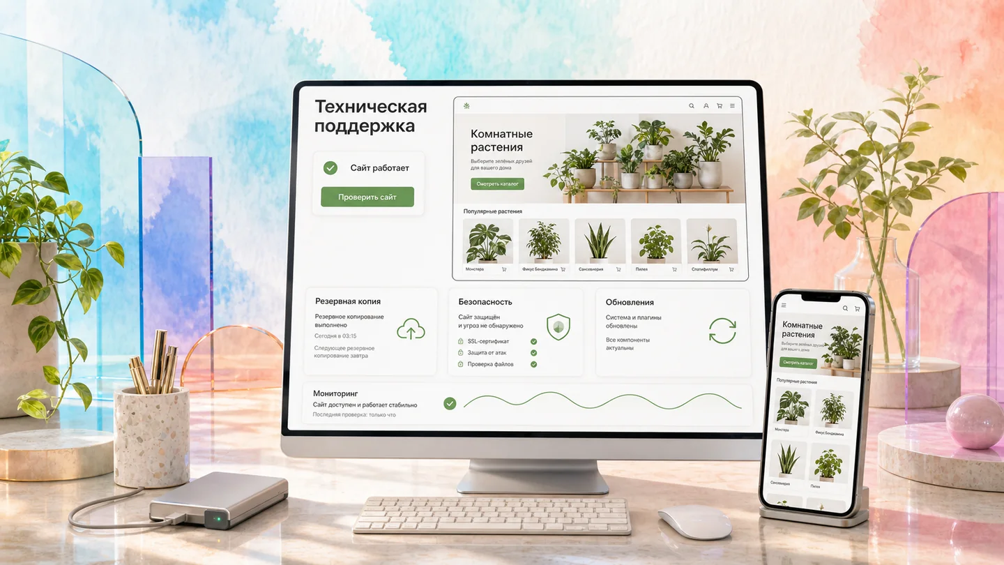 Панель технической поддержки интернет-магазина комнатных растений