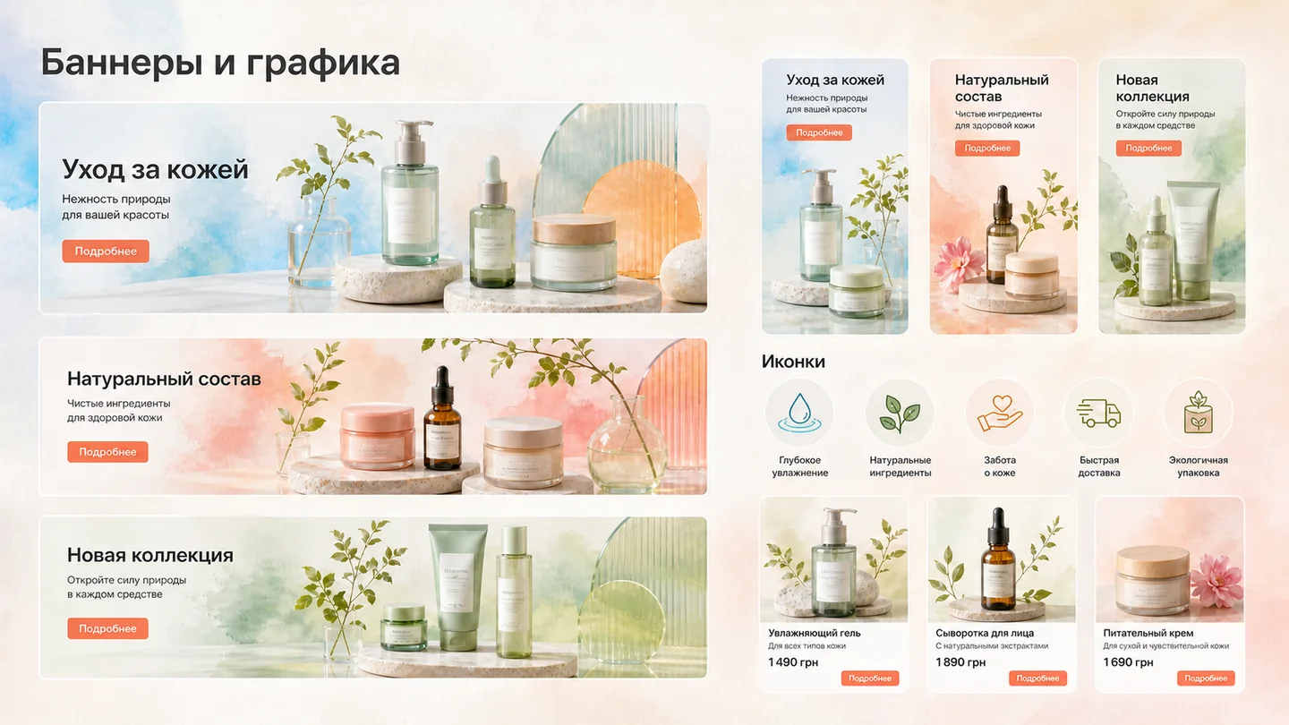 Баннеры, иконки и графика для сайта косметического бренда